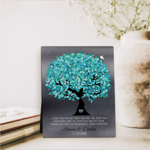 Turquoise Tree 10th anniversary Tin Desktop Plaque Gift for couple D-1265