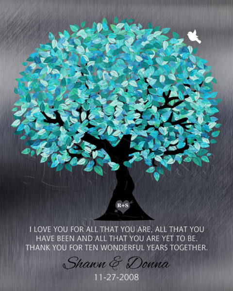 I Love You For All That You Are Turquoise Silver Wedding Tree Anniversary Personalized #1265