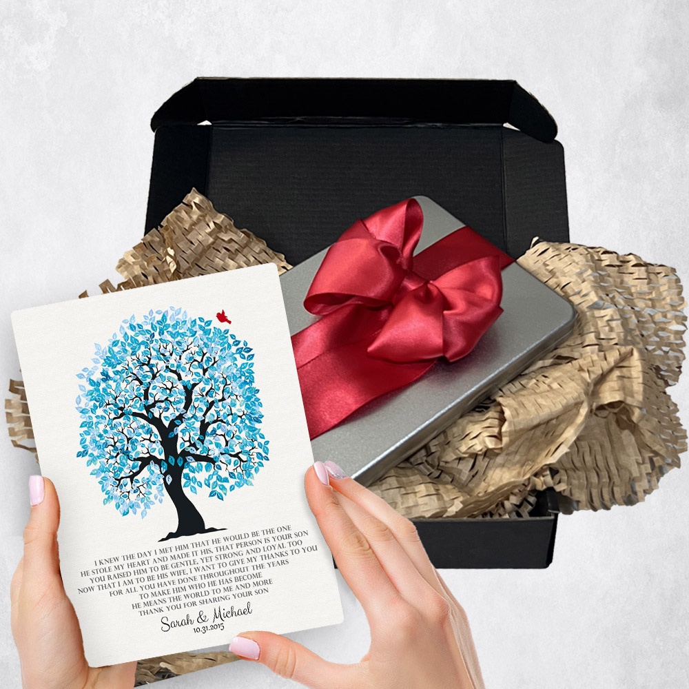 Personalized wedding gift delivery for mother of the groom Blue Owl Tree  plaque for a unique and permanent flower delivery alternative. wedding gift delivery.