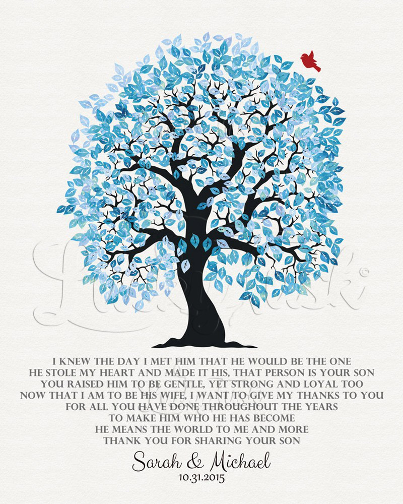 Blue Mother of Groom Appreciation Owl Tree Poem on Cotton wedding Wall Plaque LTC-1266