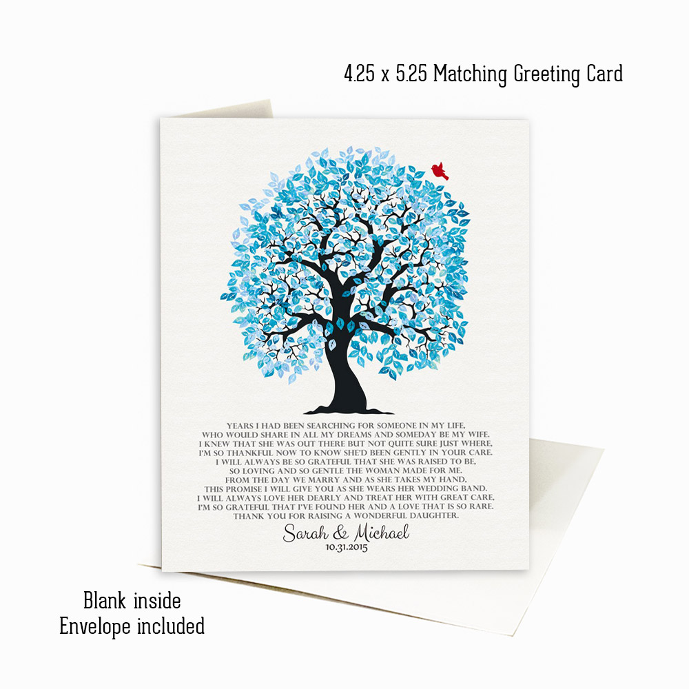 Picture of Blue Mother of Bride Appreciation Owl Tree Poem wedding Stationery Card C-1267