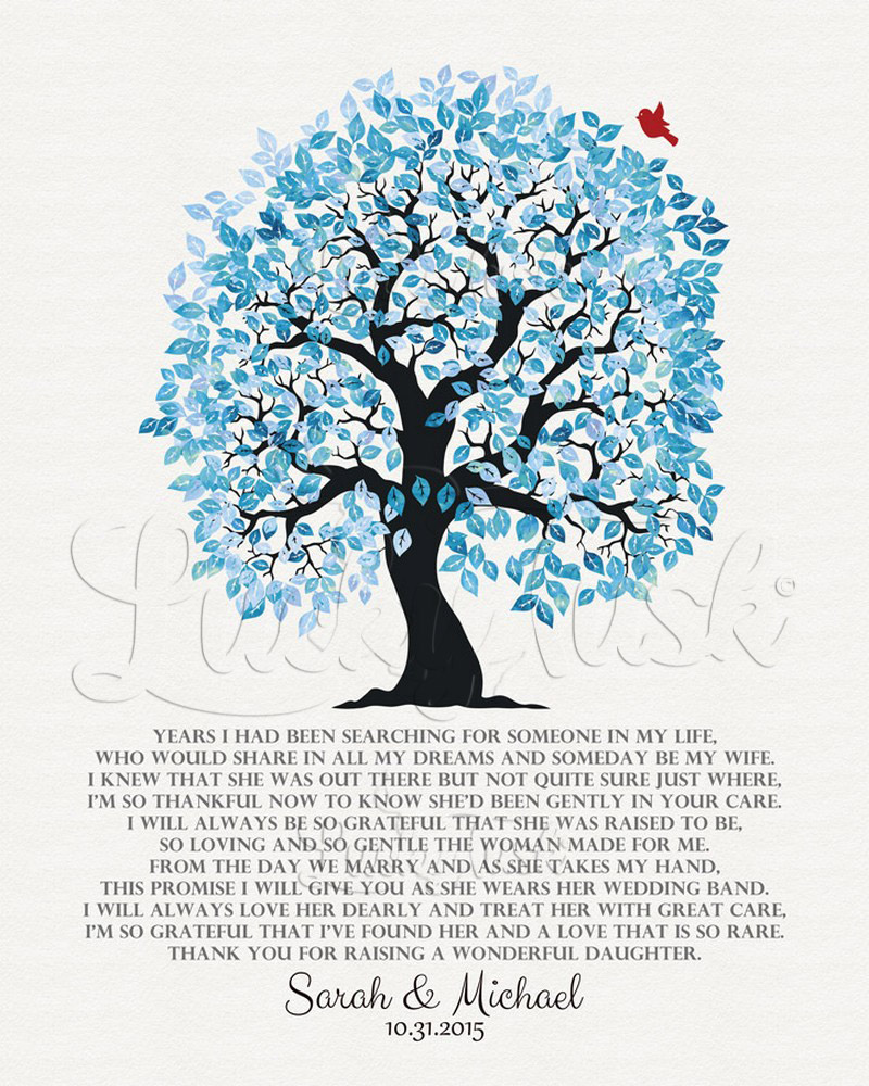 Blue Mother of Bride Appreciation Owl Tree Poem on Cotton wedding Wall Plaque LTC-1267