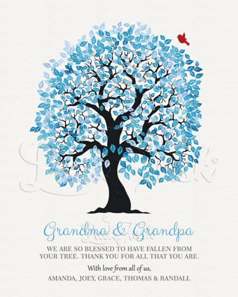 Grandma Grandpa We Are So Blessed Blue White Family Tree Personalized Gift For Grandparents #1268