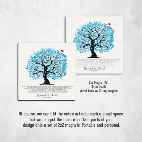 wedding Blue Owl Tree on Cotton Magnet Set MAG-1269