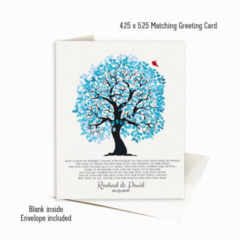 Blue Thank You to Both Parents Owl Tree Poem wedding Stationery Card-1269