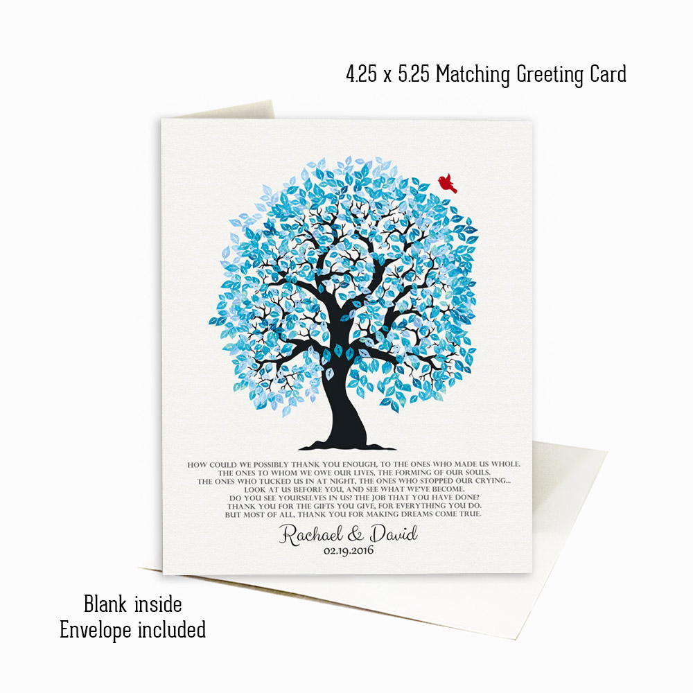 Picture of Blue Thank You to Both Parents Owl Tree Poem wedding Stationery Card C-1269