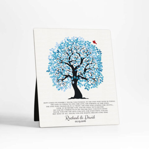 Blue Owl Tree wedding  Desktop Plaque Gift for parents D-1269