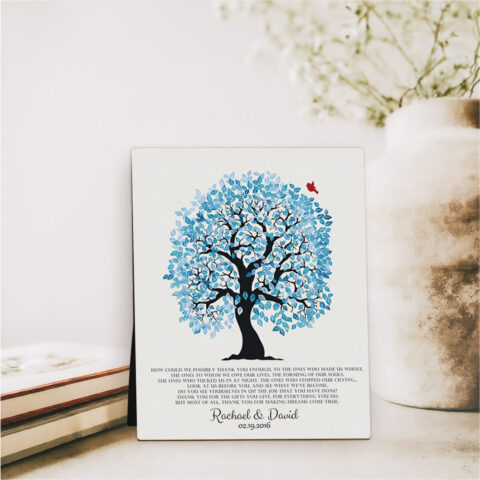 Blue Owl Tree wedding  Desktop Plaque Gift for parents D-1269