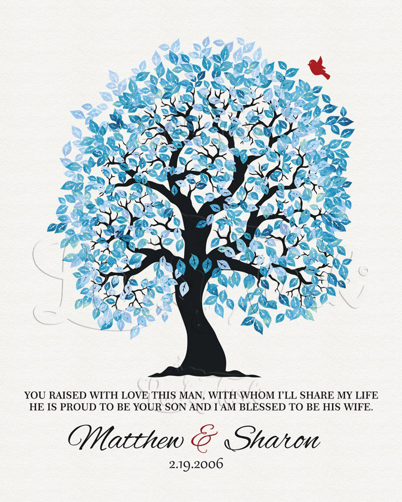 Blue Owl Tree Poem In-laws Appreciation from Bride on Cotton wedding Wall Plaque LTC-1271