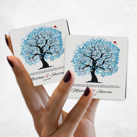 wedding Blue Owl Tree on Cotton Magnet Set MAG-1272