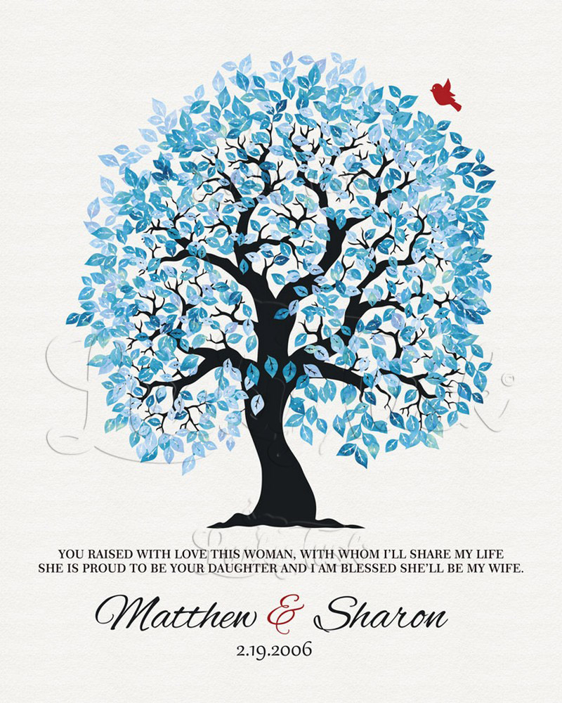 Blue Owl Tree Poem In-laws Appreciation from Groom on Cotton wedding Wall Plaque LTC-1272