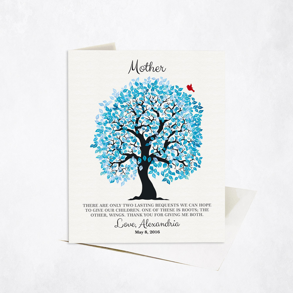 Picture of Blue Owl Mother Appreciation Tree Parenting Quote Mother's Day Stationery Card C-1273