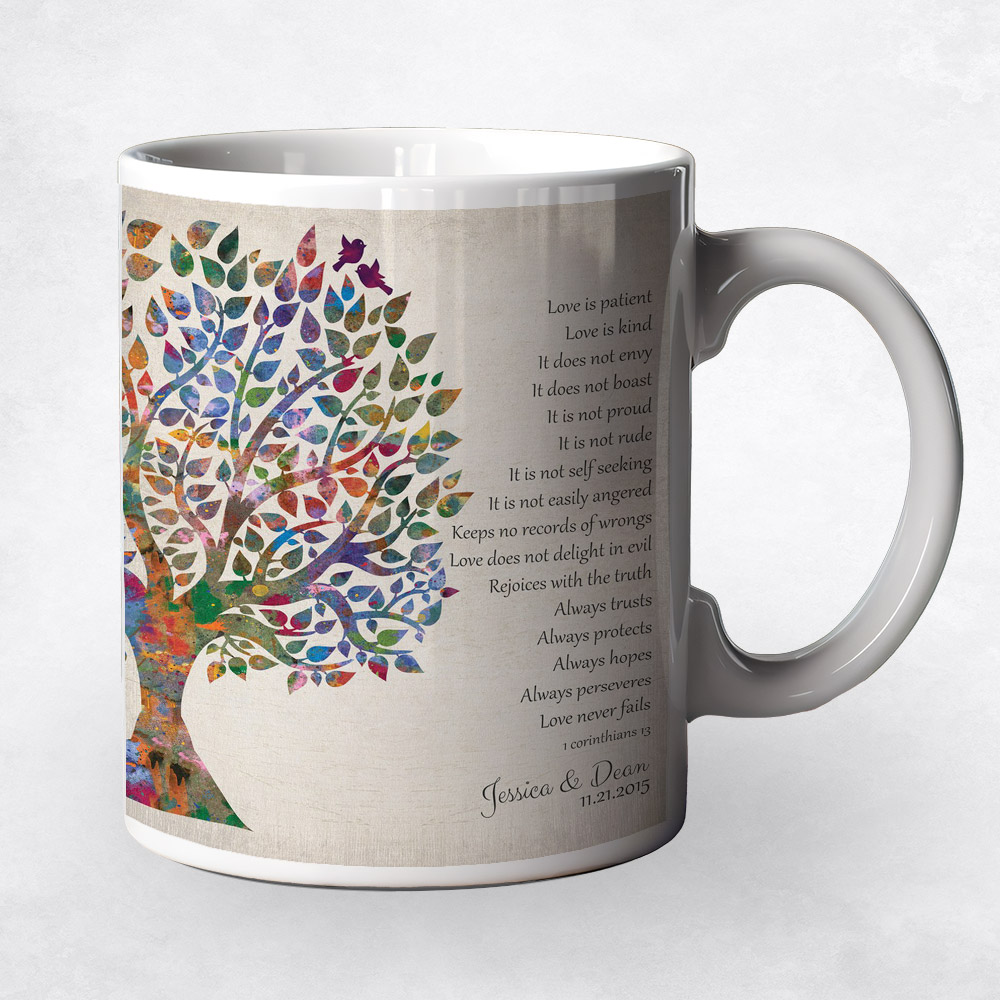 Closeup image of Watercolor Wedding Tree  10th anniversary Coffee Mug M-1274