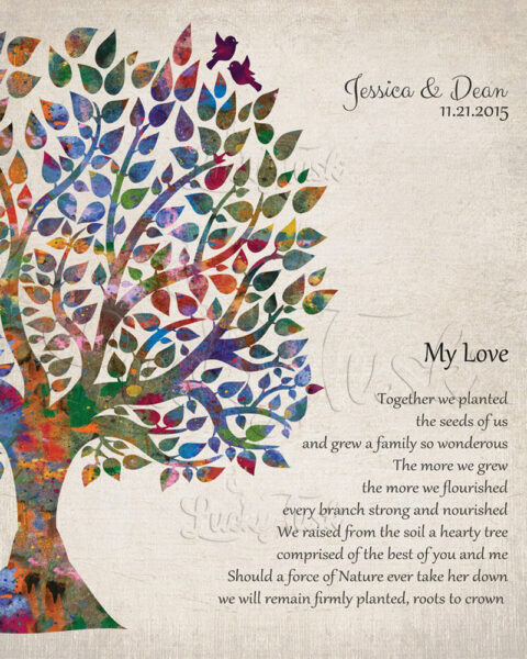 My Love Poem Wedding Tree Together We Planted Vintage Background Personalized Tin 10 Year Anniversary #1275