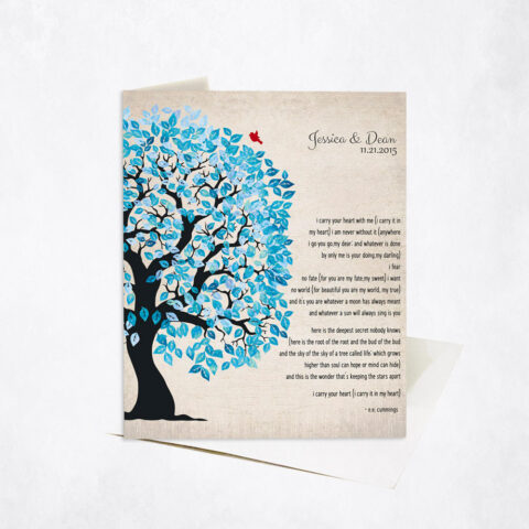 Blue Owl Tree Love Poem Wife Appreciation 10th anniversary Stationery Card-1278