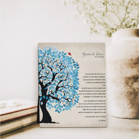 Blue Owl Tree 10th anniversary  Desktop Plaque Gift for couple D-1278