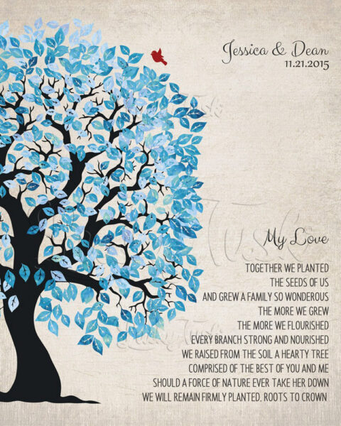 Family Tree Blue And White My Love Poem Wedding Gift Shibori Personalized Tin 10 Year Anniversary #1279