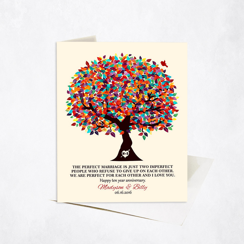 Picture of Colorful Spring Tree Quote for Perfect Marriage 10th anniversary Stationery Card C-1288