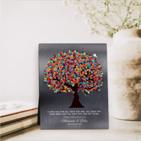 Spring Tree 10th anniversary Tin Desktop Plaque Gift for couple D-1294