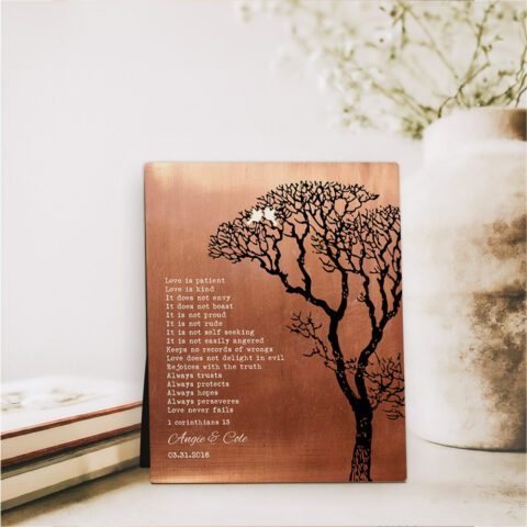 Bare Tree 7th anniversary Copper Desktop Plaque Gift for couple D-1296