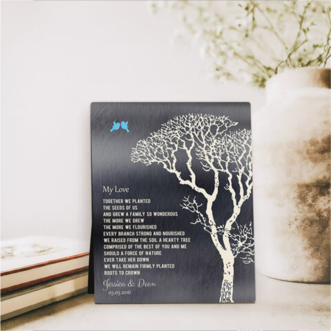 Bare Tree 10th anniversary Tin Desktop Plaque Gift for couple D-1298