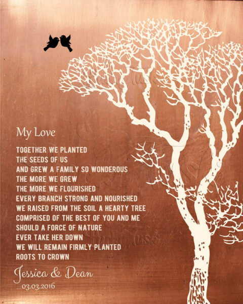 My Love Poem Personalized Faux Copper Bare Winter Wedding Tree Tin 10 Year Anniversary for Couple #1299