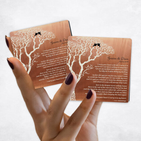 7th anniversary Bare Winter Tree White on Copper Magnet Set MAG-1300