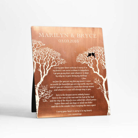 Two Trees 7th anniversary Copper Desktop Plaque Gift for couple D-1302