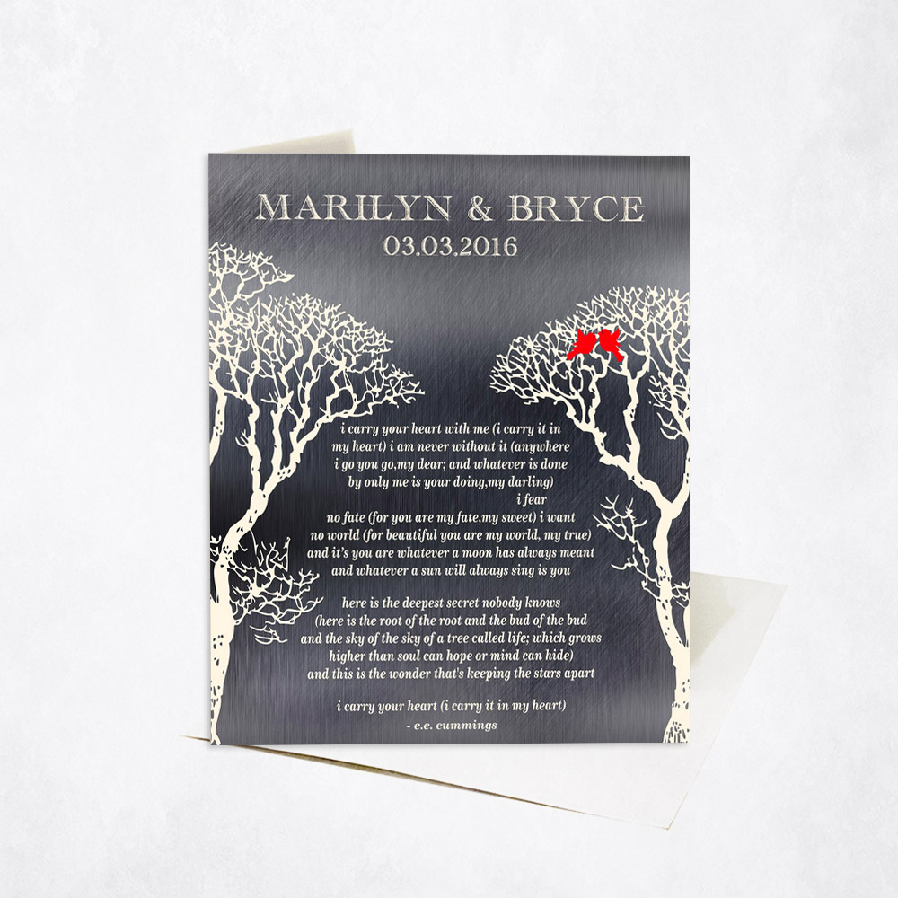 Picture of Two Trees Love Poem for Husband and Wife 10th anniversary Stationery Card C-1303