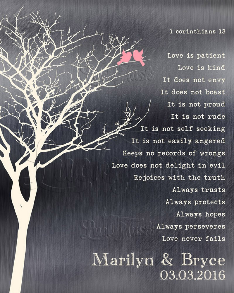 White Branchy Tree Love is Patient Scripture for Husband on Tin 10th anniversary Wall Plaque LTC-1306