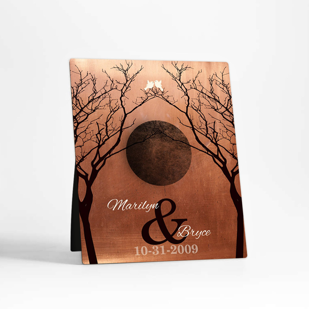 Single image of Trees Over Moon 7th anniversary Copper Desktop Plaque