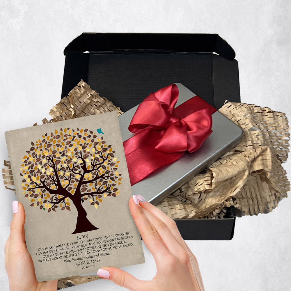 Personalized graduation gift delivery for son Colorful Tree  plaque for a unique and permanent flower delivery alternative. graduation gift delivery.