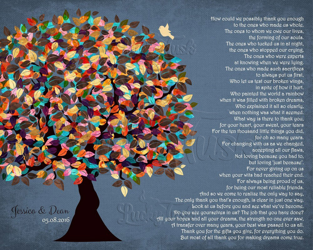 Colorful Thank You Parents Tree Poem on Blue wedding Wall Plaque LTC-1313