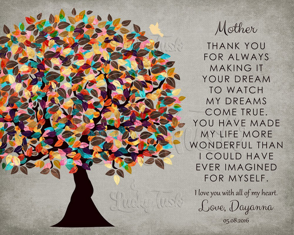 Colorful Mother Appreciation Tree Quote Distressed Linen wedding Wall Plaque LTC-1314