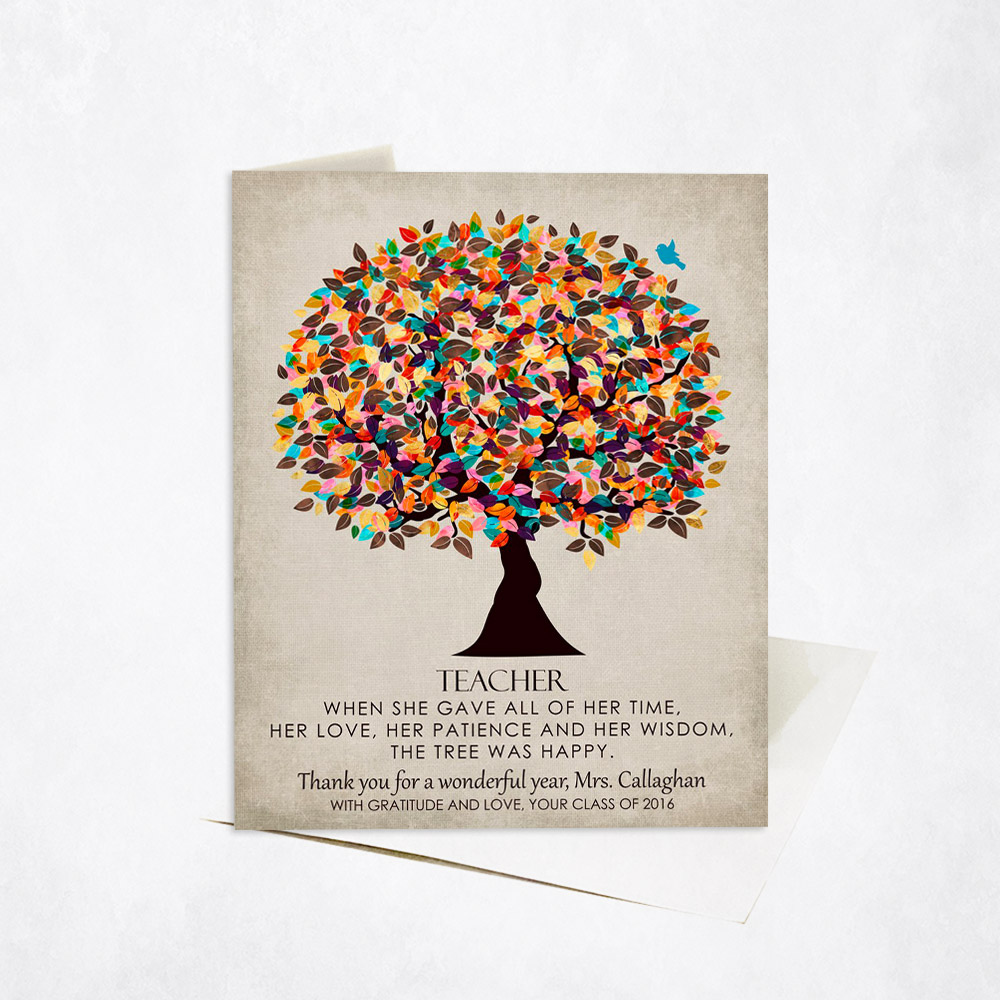 Picture of Colorful Educator Gratitude Tree Quote teacher appreciation Stationery Card C-1317