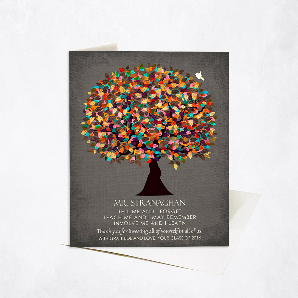 Picture of Colorful Educator Gratitude Tree Quote Tell Me I Forget teacher appreciation Stationery Card C-1318