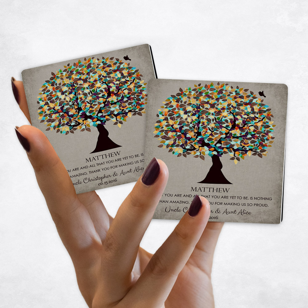 Close up picture of graduation Colorful Autumn Tree Distressed Linen Magnet Set MAG-1324