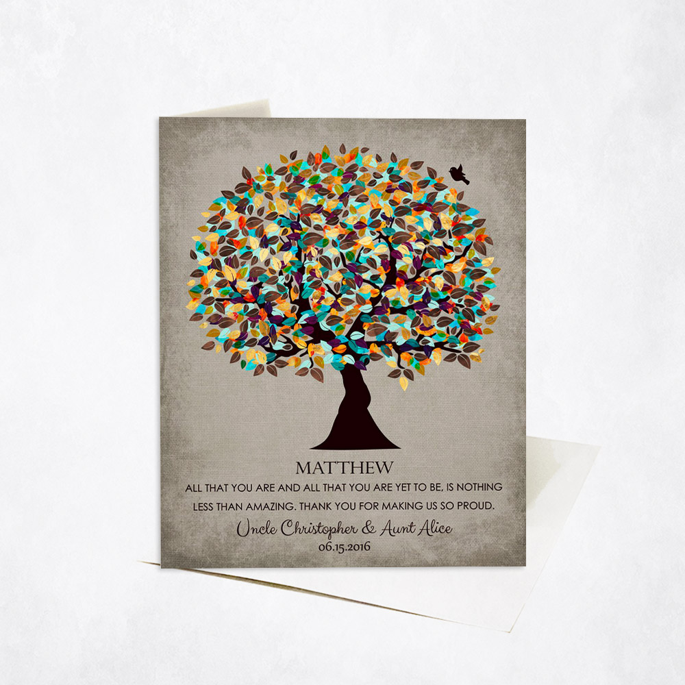 Picture of Autumn Tree Proud of You Nephew Encouragement Quote graduation Stationery Card C-1324