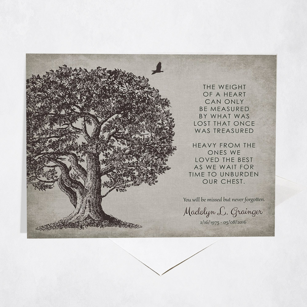 Picture of Large Oak Tree Memorial Poem Weight of a Heart Condolence Gift Stationery Card C-1328