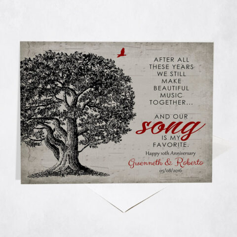 Large Oak Wedding Song Sheet Music 10th anniversary Stationery Card-1330