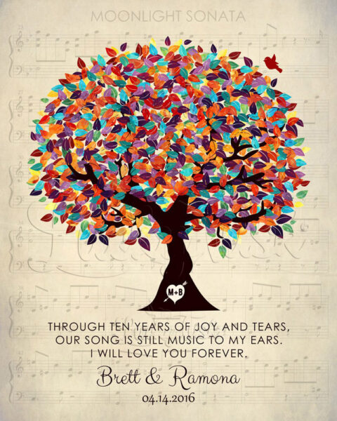 Personalized Anniversary Sheet Music Our Song 10 Year Wedding Tree Poem Gift For Couple #1335
