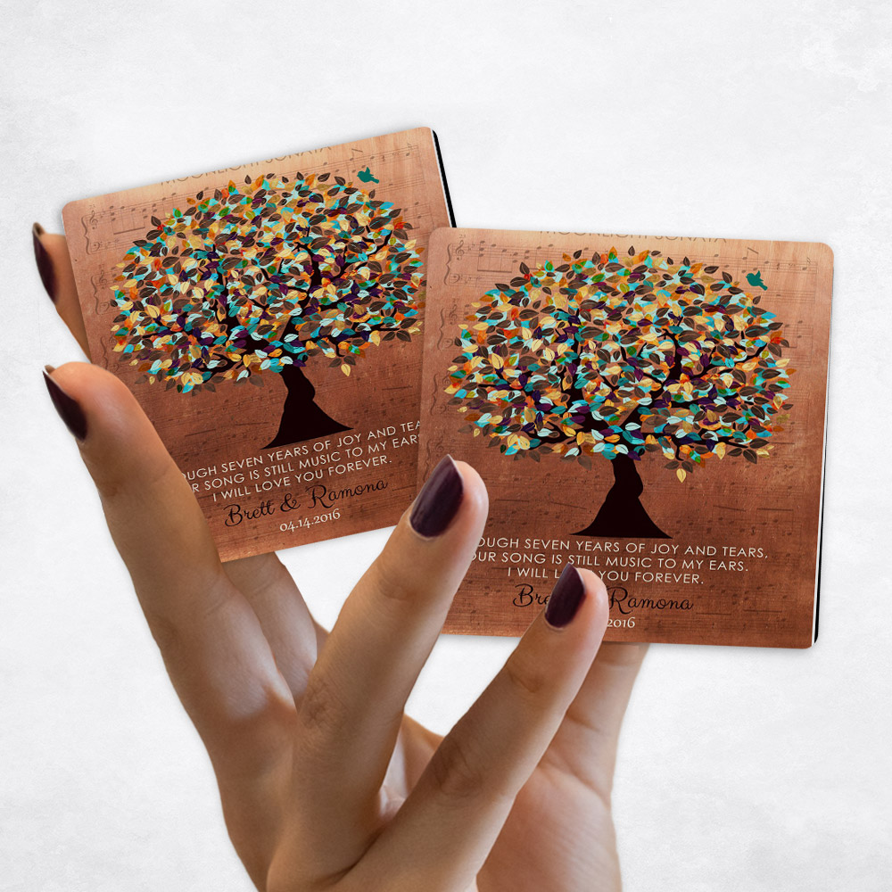 Close up picture of 7th anniversary Colorful Autumn Tree on Copper Magnet Set MAG-1336