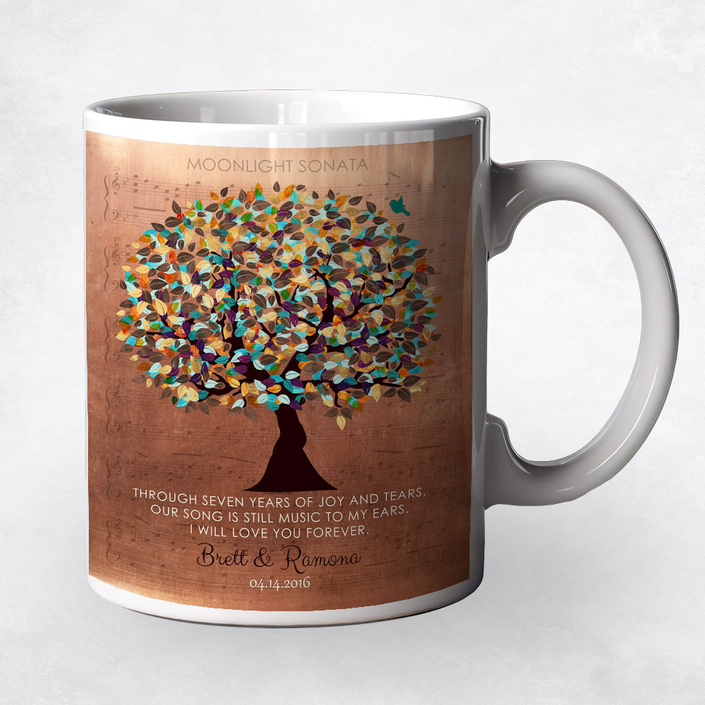 Closeup image of Colorful Autumn Tree Copper 7th anniversary Coffee Mug M-1336