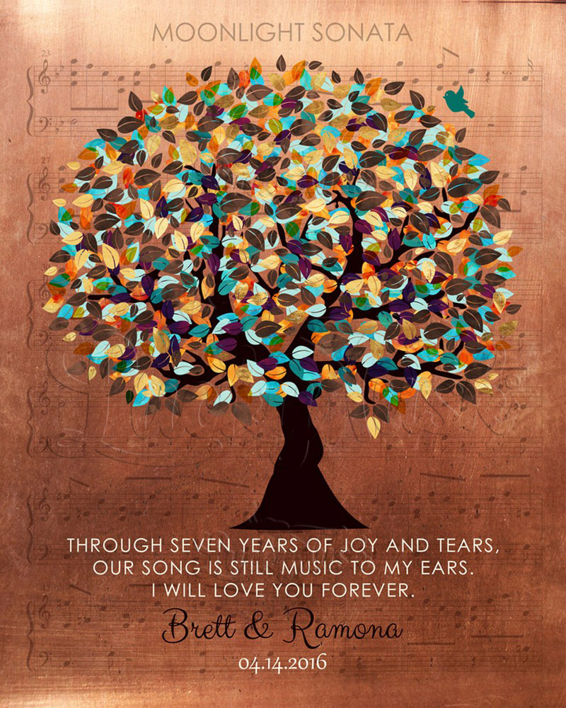 Autumn Tree Through Seven Years Appreciation Our Song Sheet Music on Copper 7th anniversary Wall Plaque LTC-1336