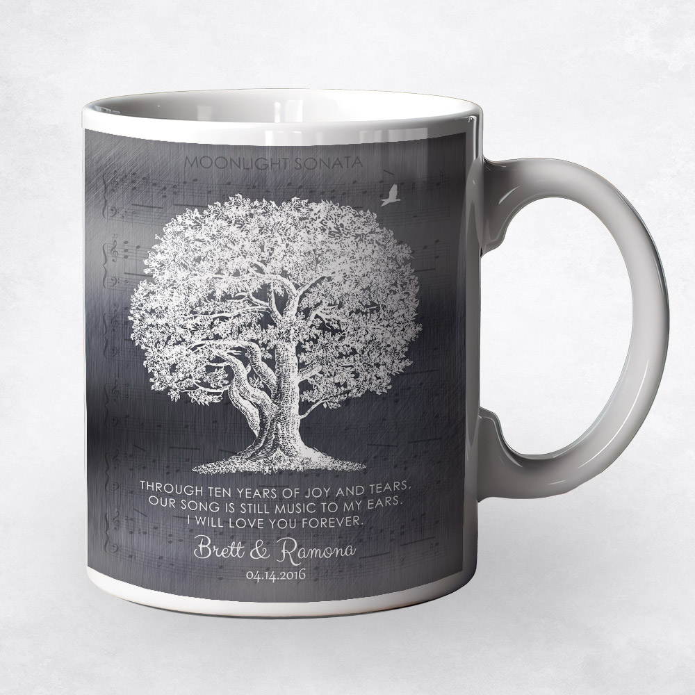 Closeup image of Large White Oak Tree Tin 10th anniversary Coffee Mug M-1337