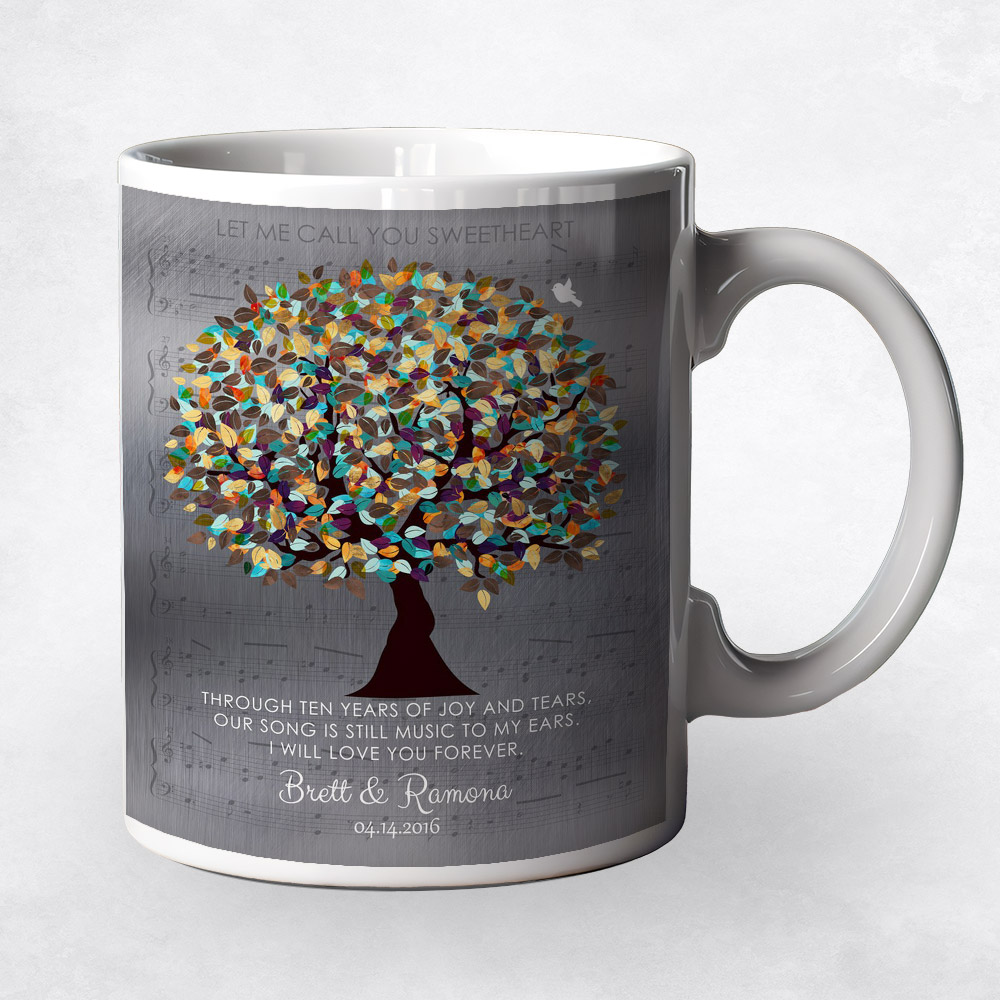 Closeup image of Colorful Autumn Tree Tin 10th anniversary Coffee Mug M-1338