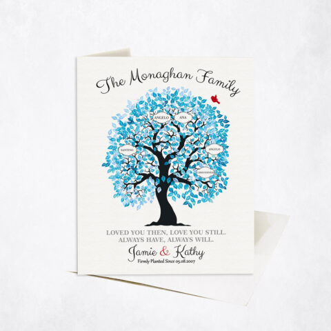 Owl Family Tree Poem with Name Labels 10th anniversary Stationery Card-1343