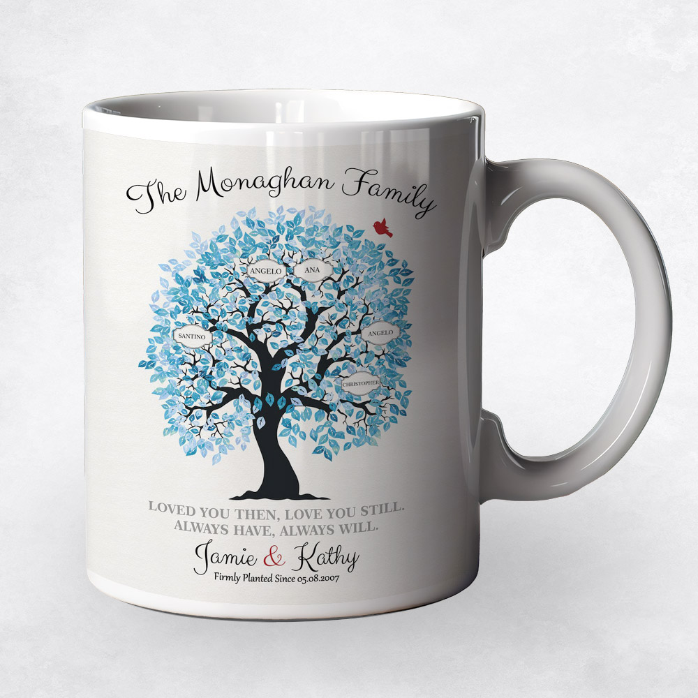 Closeup image of Blue Owl Tree  10th anniversary Coffee Mug M-1343