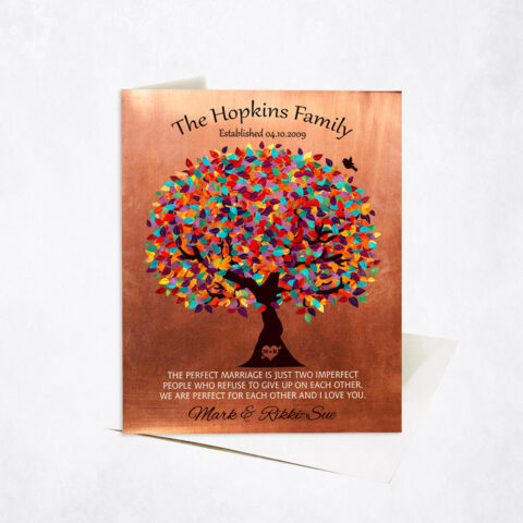 Colorful Tree Quote Perfect Marriage Family Name 7th anniversary Stationery Card-1345