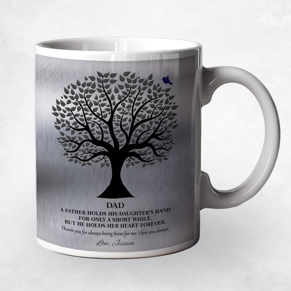 Closeup image of Black Silhouette Tree Tin wedding Coffee Mug M-1351